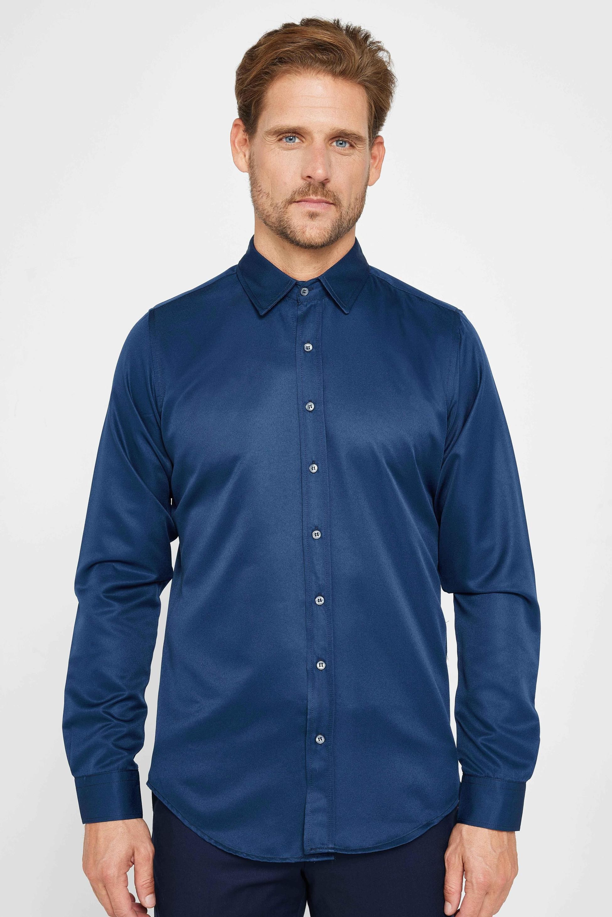 Chemise Homme Slim Fit à Manches Longues - POLY - Bleu marine