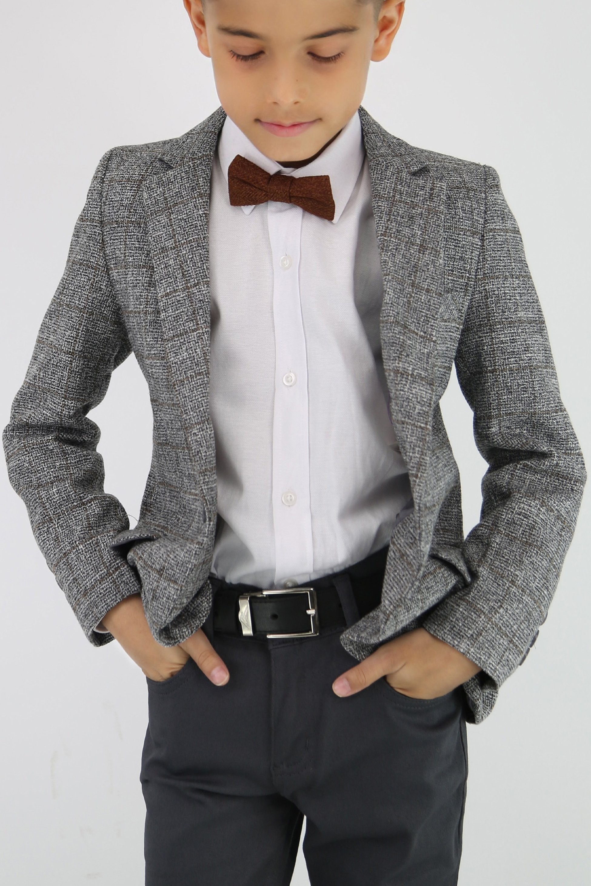 Boys Cotton Blend Tweed Like Check Blazer