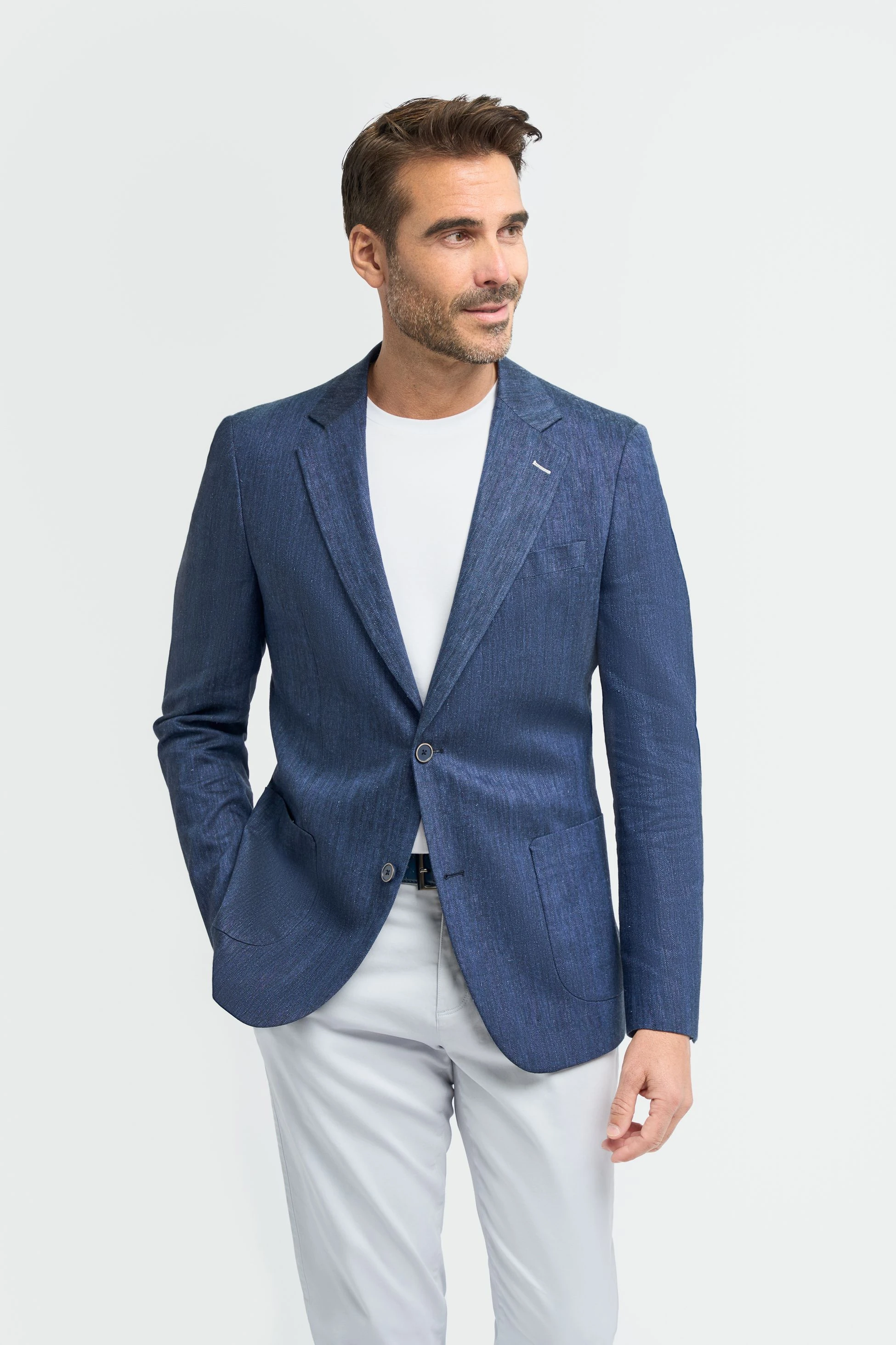 Blazer Homme en Mélange de Lin à Poches Plaquées - Luigi - Bleu marine