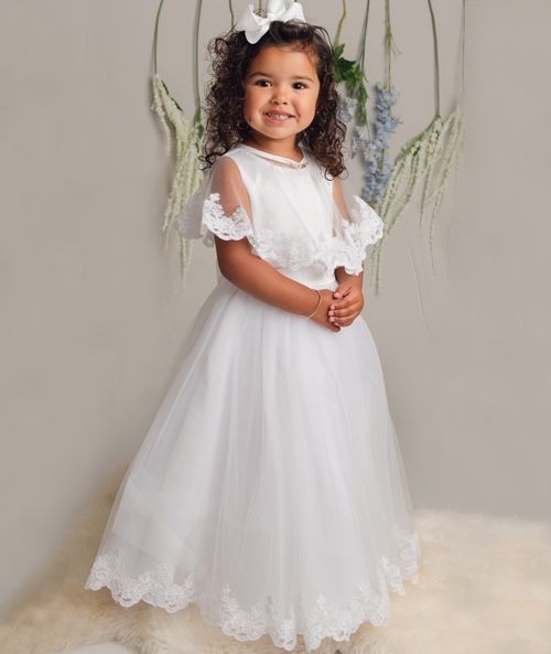 Flower Girl Long Dress with a Tulle Cape – CLAIRE