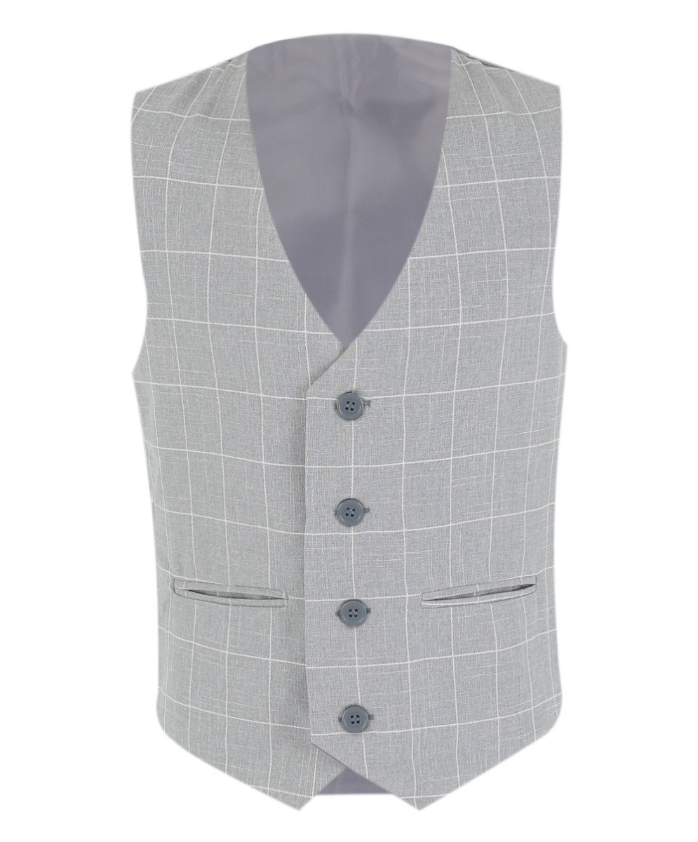 Boys Windowpane Check Grey Vest Set - E-SAM