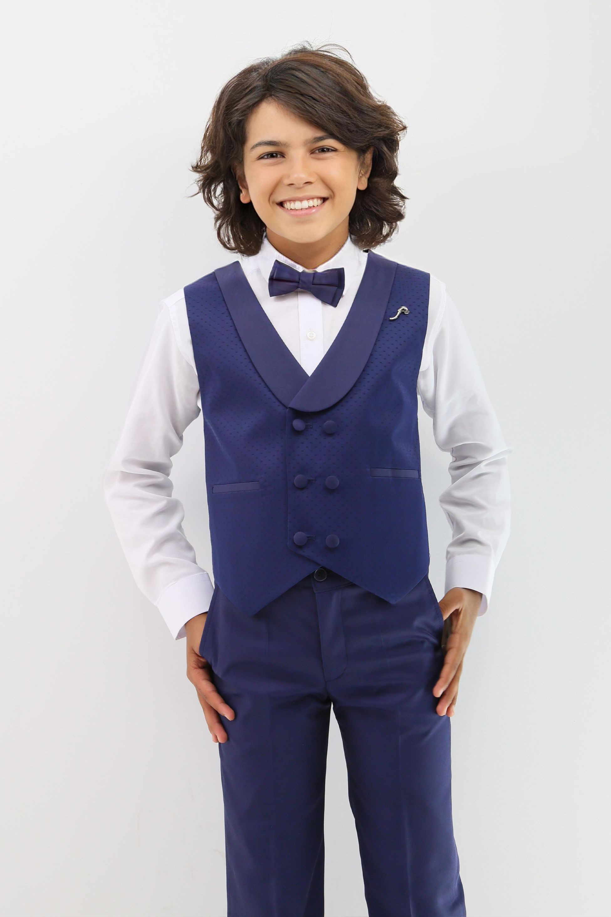 Baby & Boys Shawl Lapel Dotted Navy Waistcoat Suit Set