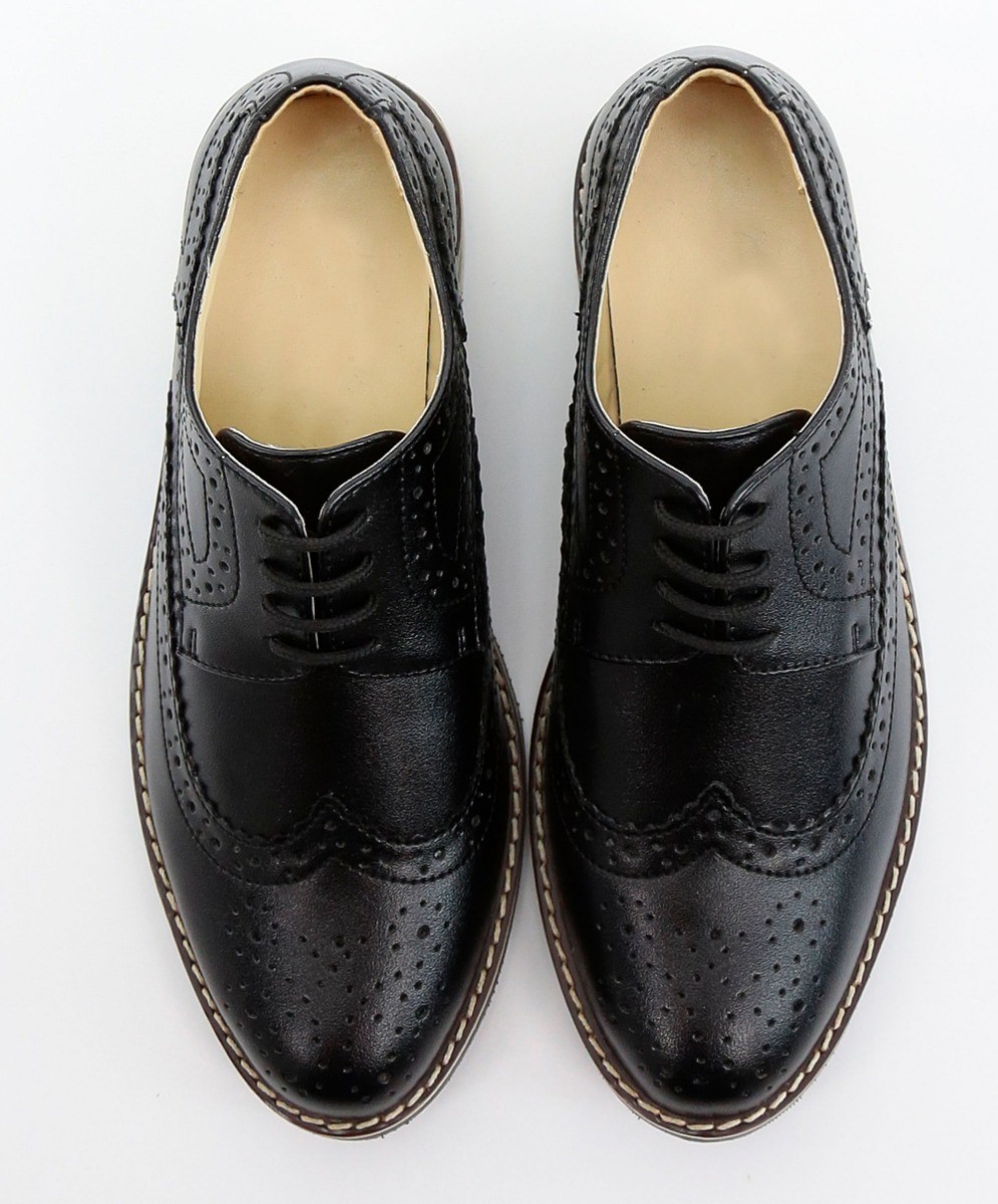 Boys Lace Up Leather  Brogue Shoes - Noir