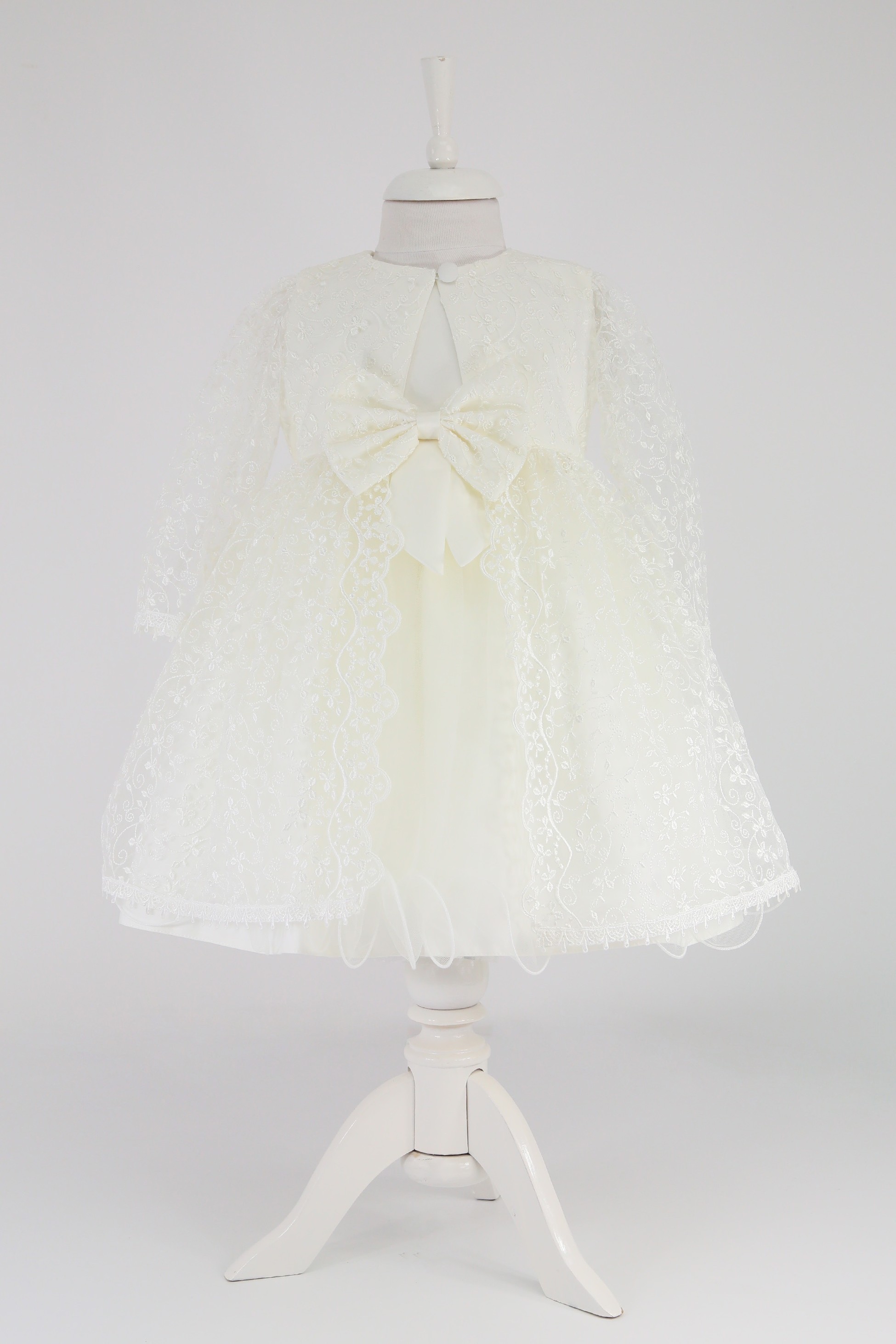 Baby Girl Dress with Lace Overlay Jacket - B1201 - Ivory