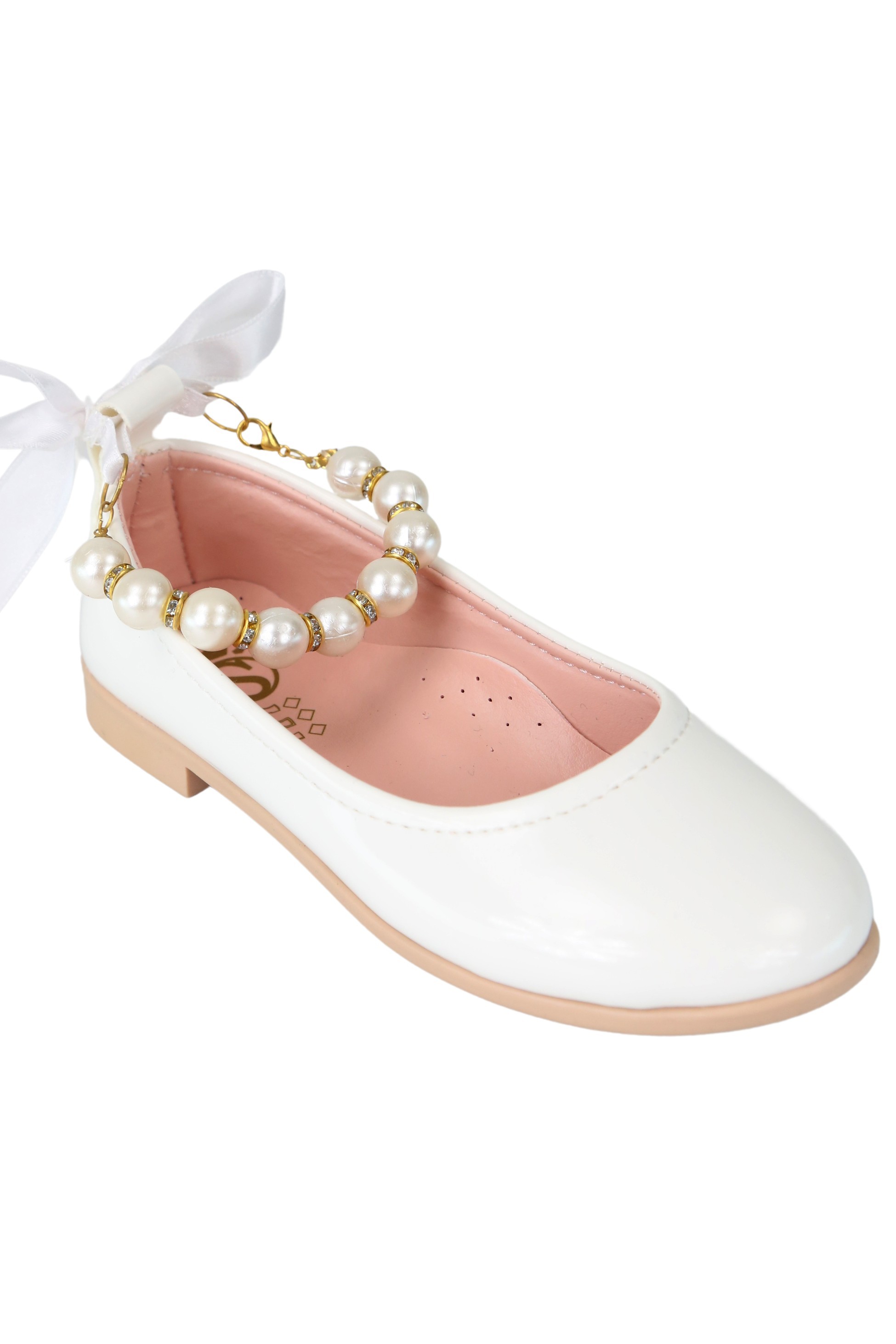 Mädchen Ballerinas mit Perlen & Band zum Hineinschlüpfen - TEAN - Weiß