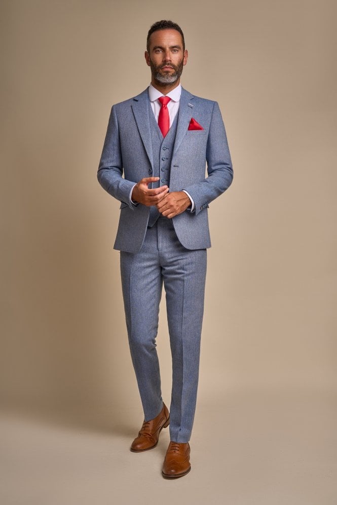 Herren Tweed Slim-Fit Anzug - WELLS Blau