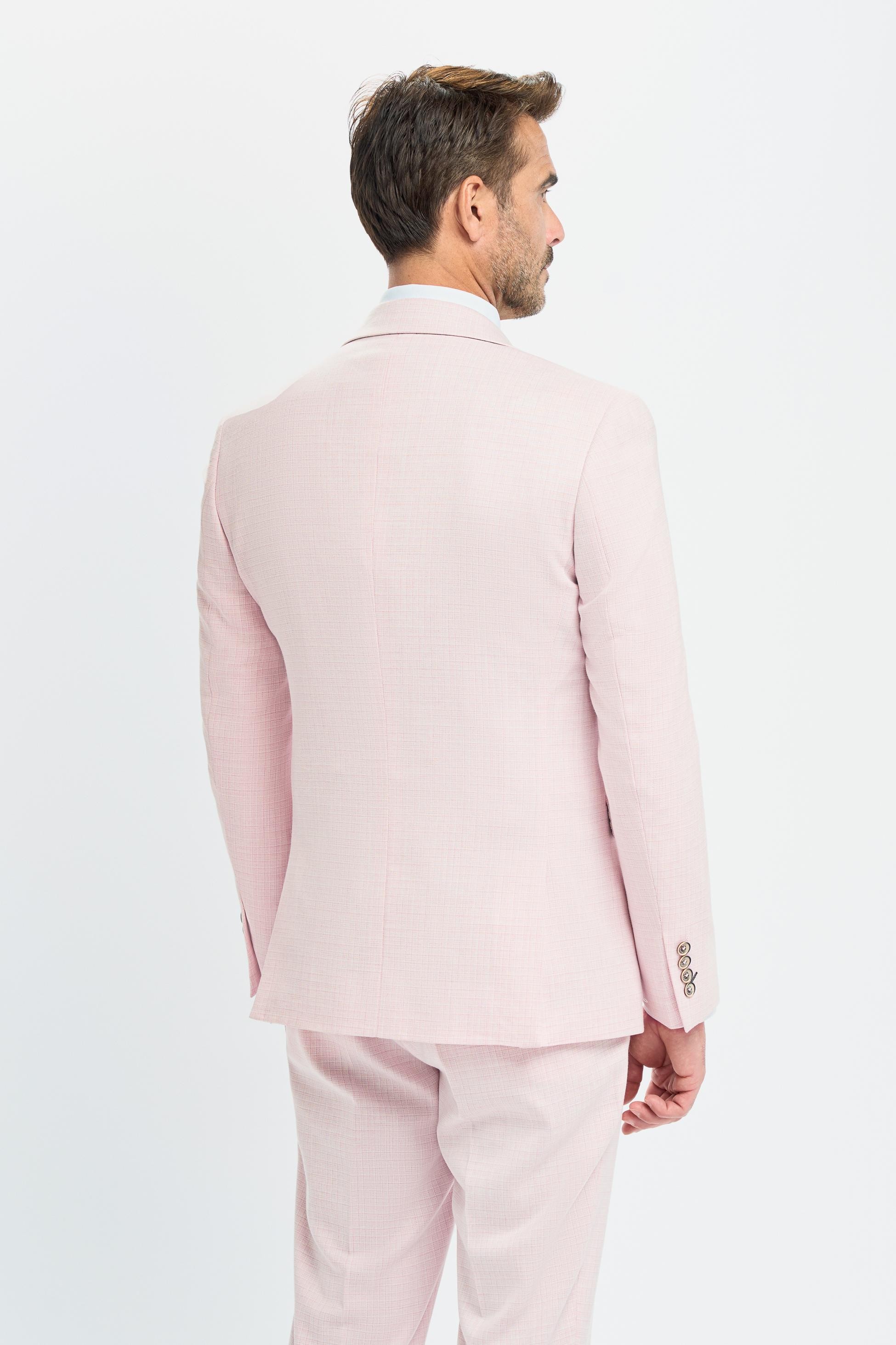 Herren 3-Teiliger Slim-Fit Texturierter Formeller Anzug - Tropez Rosa