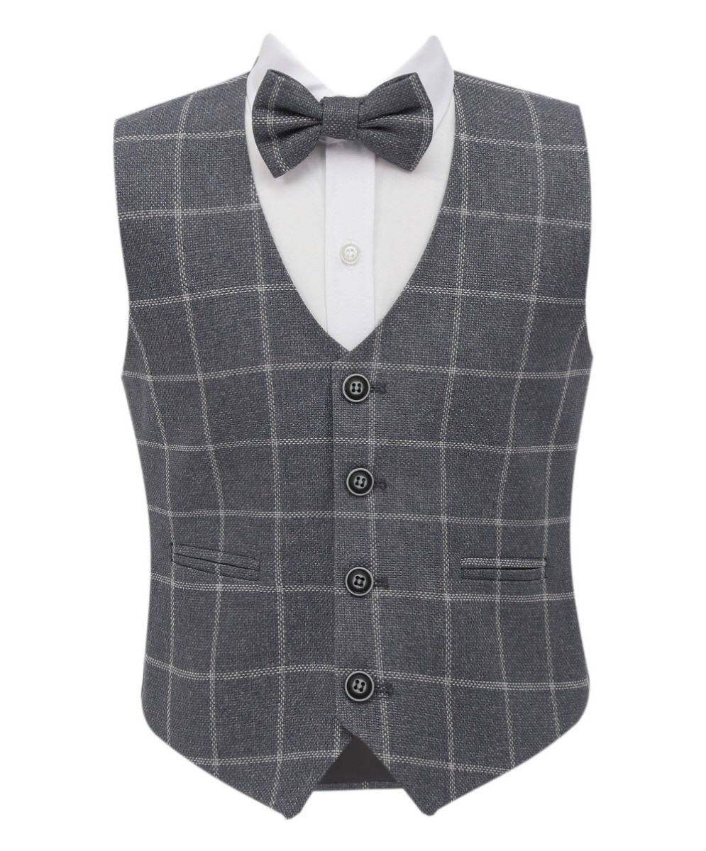 Boys Tweed Check Cotton Vest Set - Grey