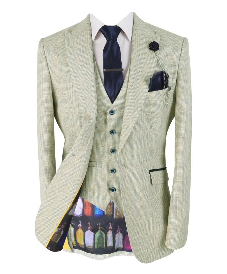 Mens Tweed Check Suit Pants Dark Green Formal Business Wedding