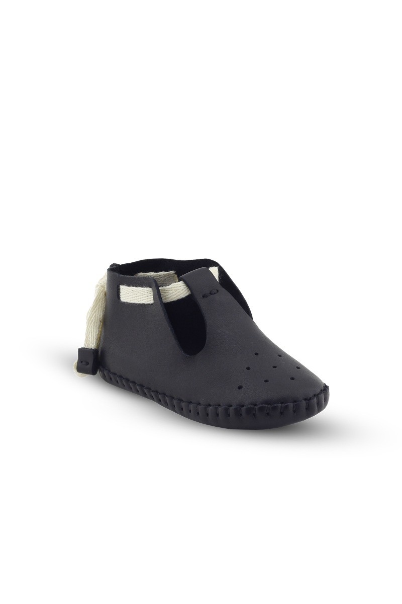 Chaussures de berceau pré-marcheur en cuir véritable pour bébés garçons - Patik - Noir