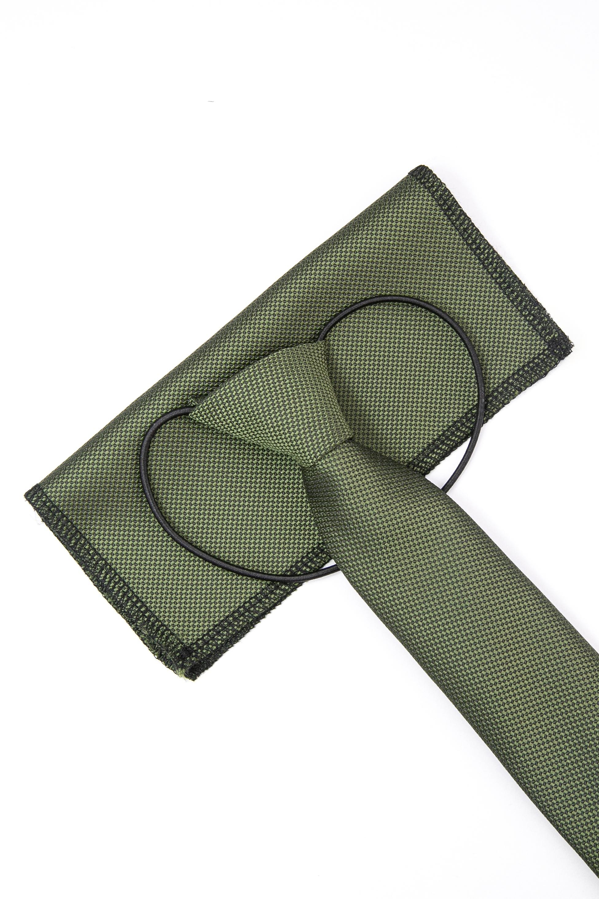 Jungen Jacquard Krawatten- & Einstecktuch-Set mit elastischem Band - Awde - Khaki Green