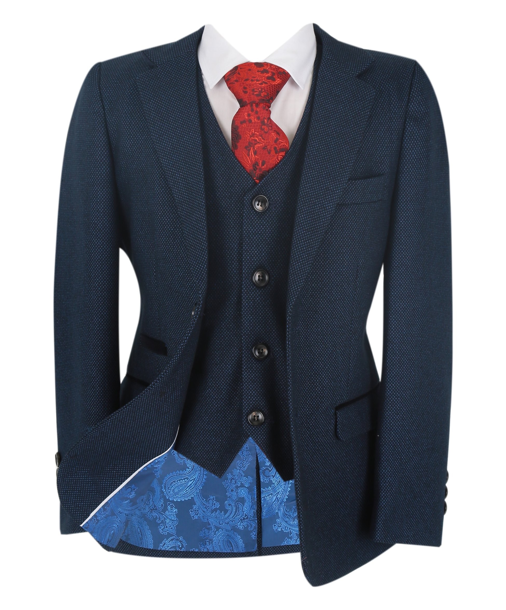 Boys Textured Formal Navy Suit - ARTHUR - Navy Blue