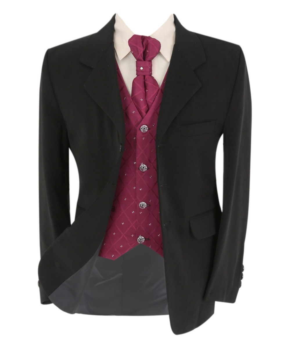 Boys Formal Suit with Patterned Vest and Tie Set - Wine