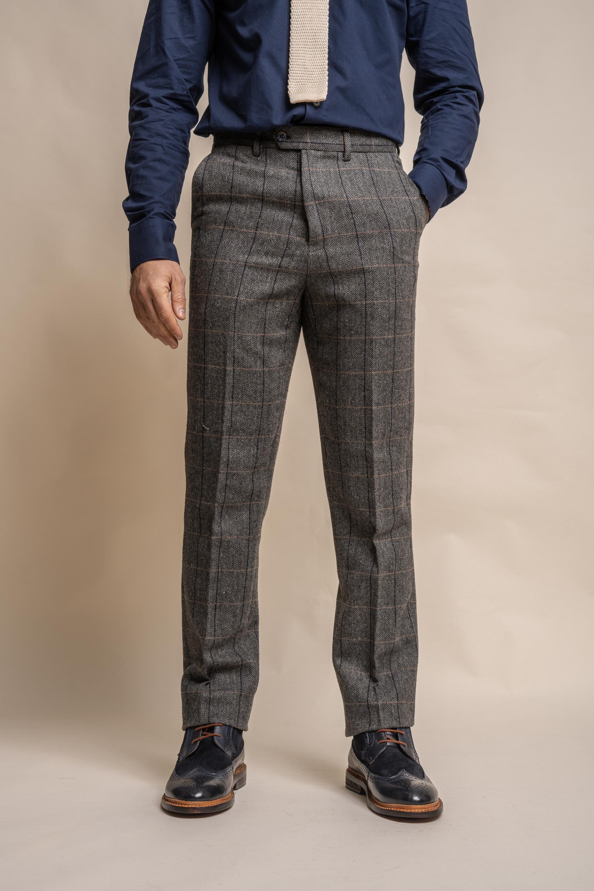 Men's Wool Blend Herringbone Check Pants - Albert