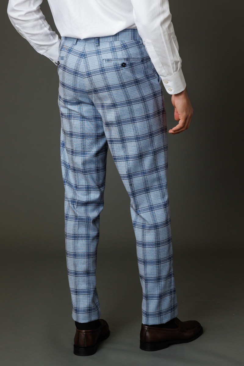 Men's Slim Fit Windowpane Check Blue Suit - BLAKE