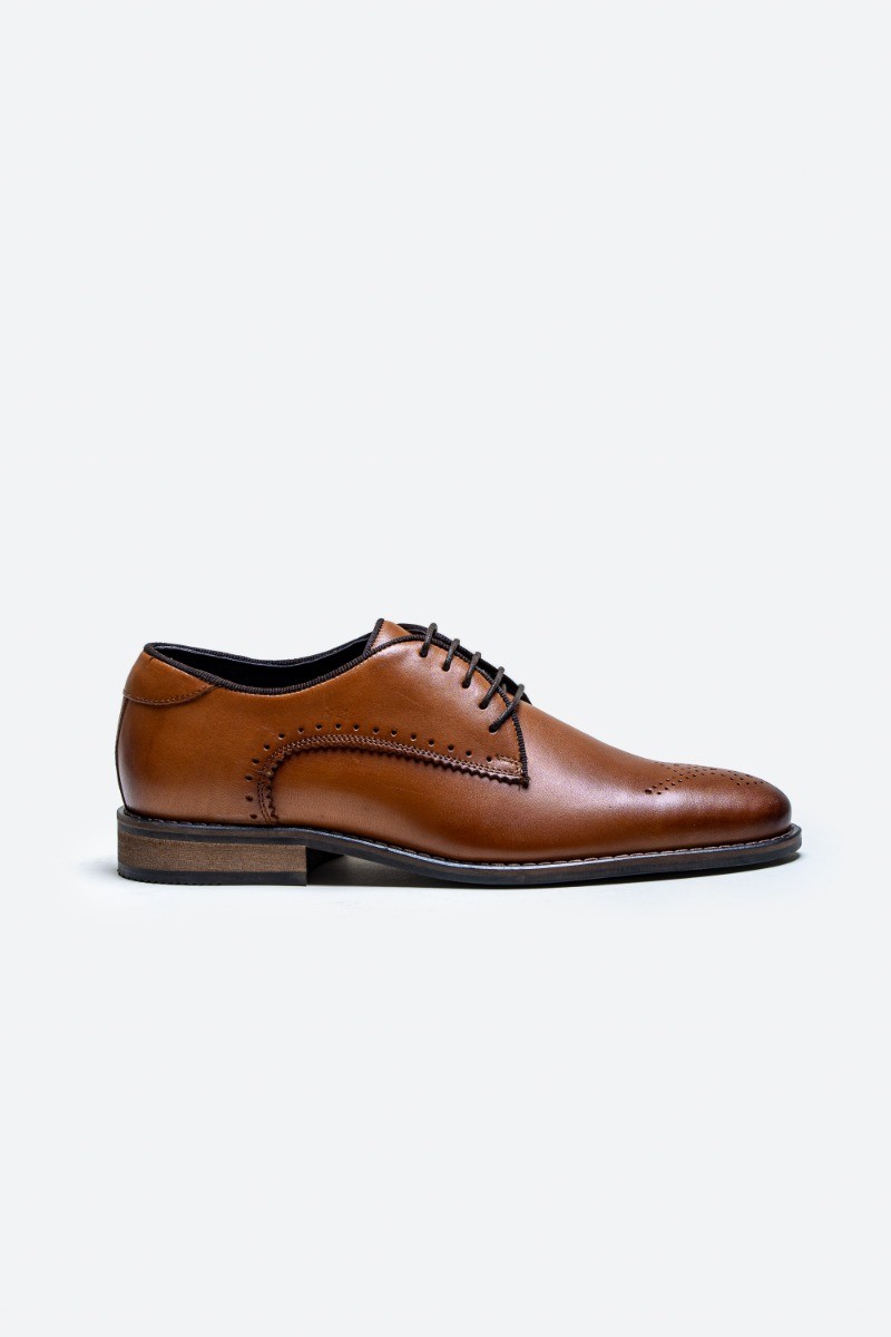 Herren Derby Schnürschuhe aus Leder mit Brogue-Muster - MADRID - Braun braun