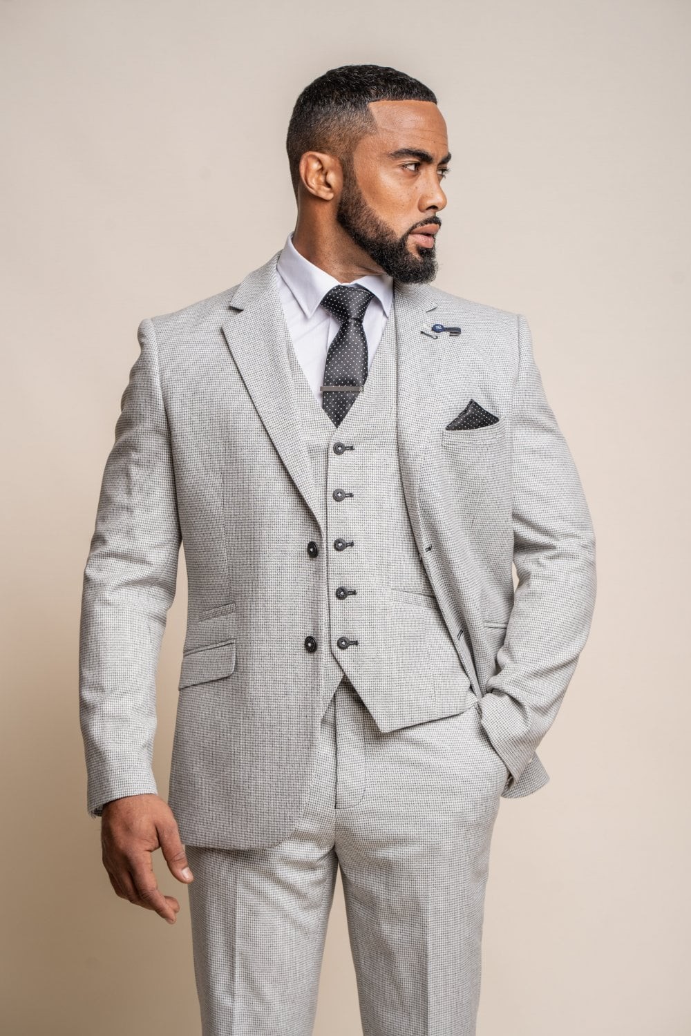 Men's Houndstooth Slim Fit Suit- KYOTO Grey