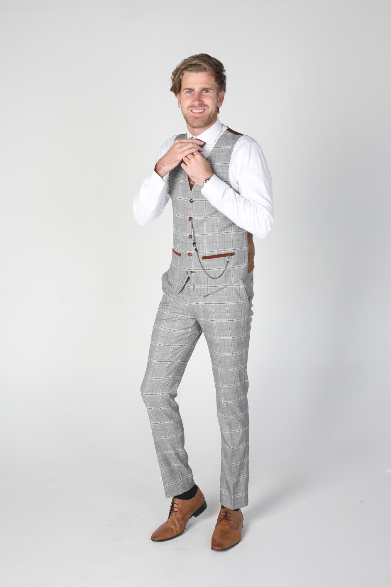 Men's Windowpane Check Grey Pants - FRANCIS