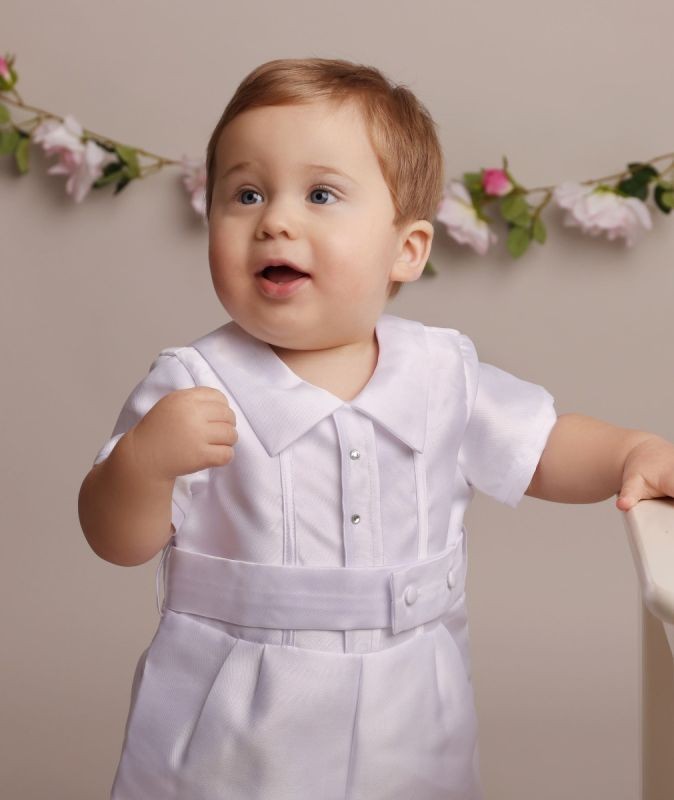 Baby Boys Christening Romper with Hat - OSCAR - White