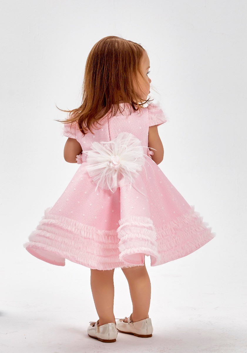 Baby Mädchen Polka Midi festliches Kleid mit kurzen Ärmeln für besondere Anlässe - Hell-Pink