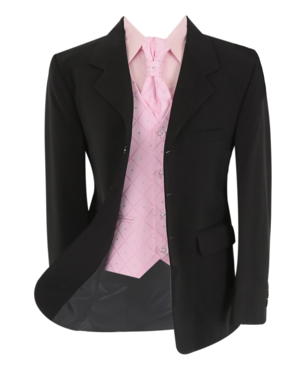 Boys Formal Suit with Patterned Vest and Tie Set - Pink