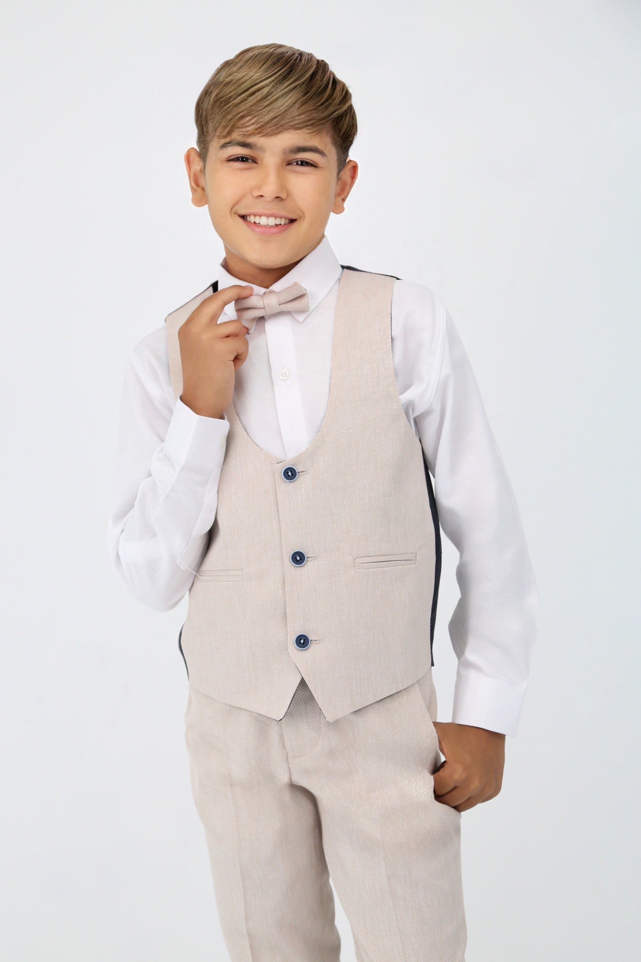 Boys' Slim Fit Self-Patterned 5 PC Suit Set