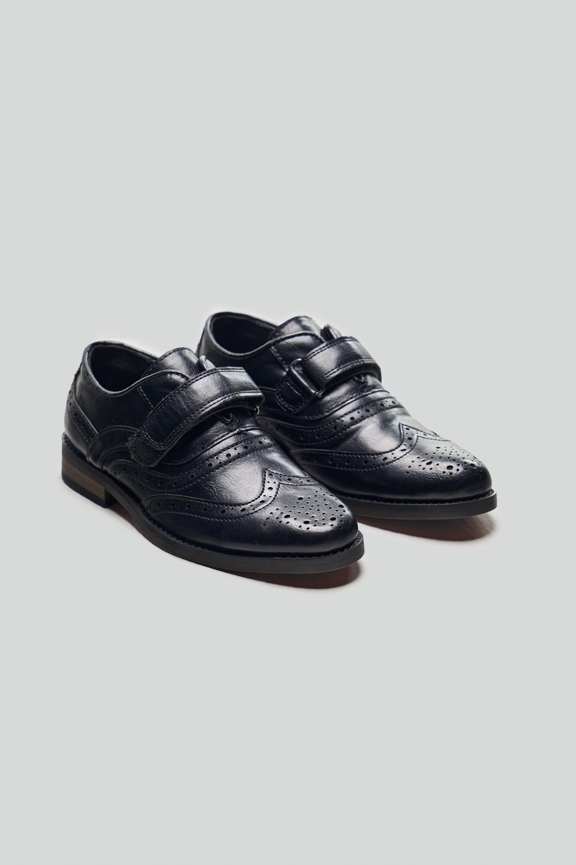 Boys Velcro Oxford Brogue Dress shoes - RUSSEL - Black