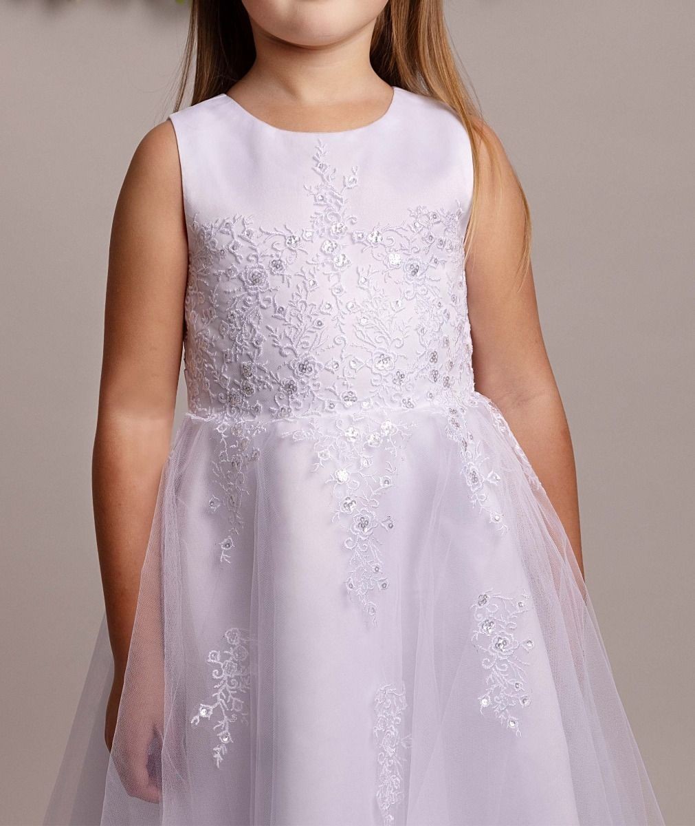 Robe en Dentelle Blanche pour Fille de Fleurs avec Boléro - BEXLEY