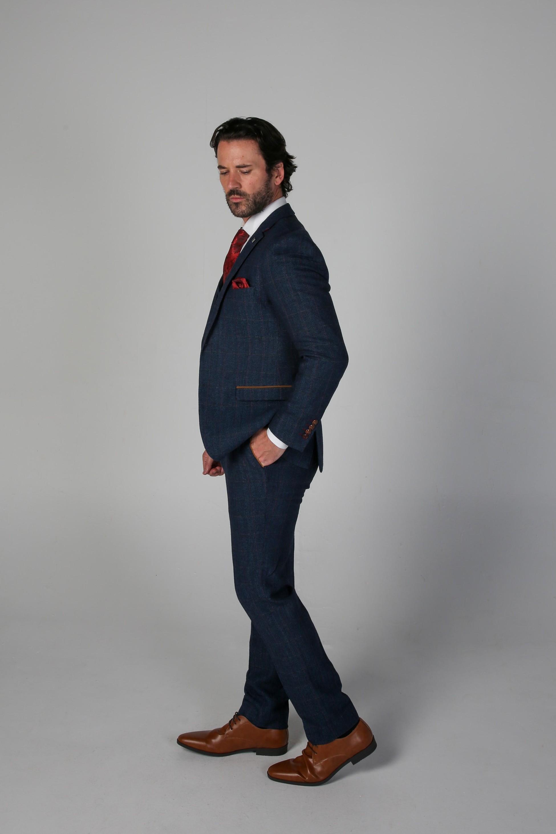 Herren Tweed Herringbone Anzugjacke in Marineblau, Blazer für Hochzeiten und Geschäftsanlässe, Taillierter Schnitt