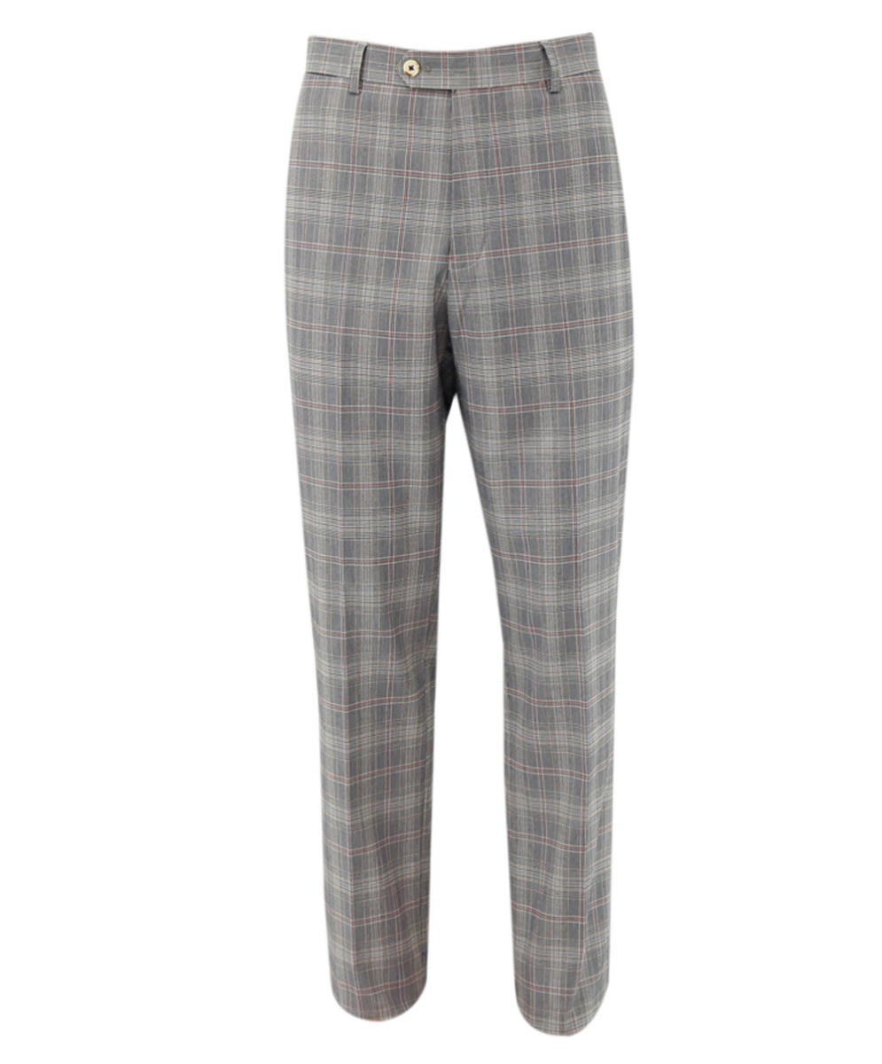 Men's Retro Check Slim Fit Grey Pants- JULIAN