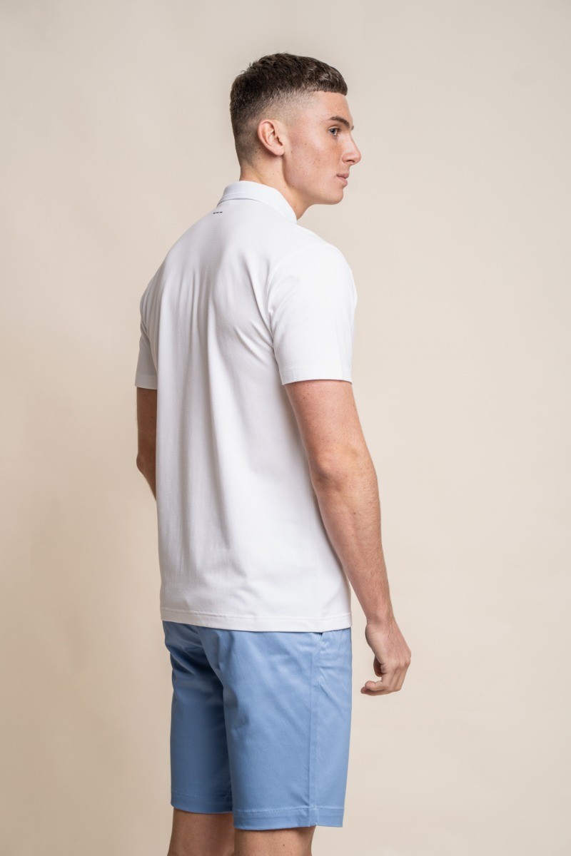 Herren Slim Fit Baumwoll Kurzarm Polo T-Shirt - Kelsey - Weiß