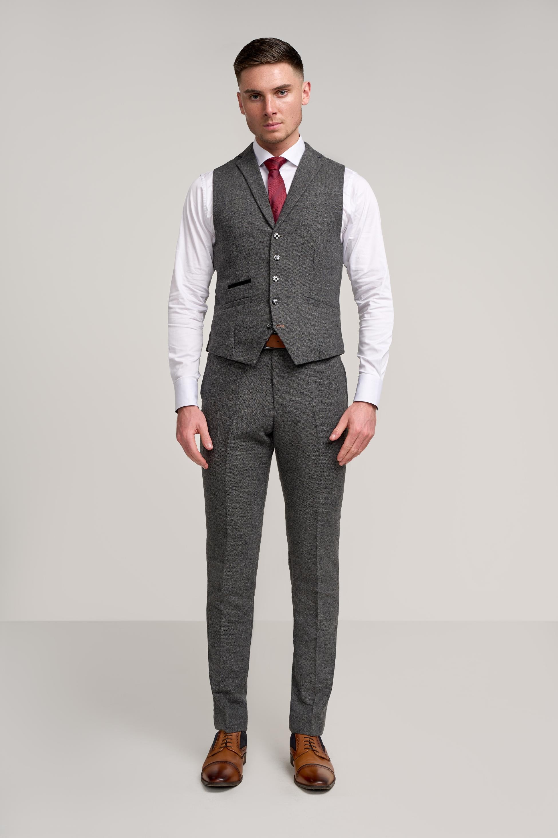 Men’s Grey Herringbone Tweed Waistcoat - COSMO