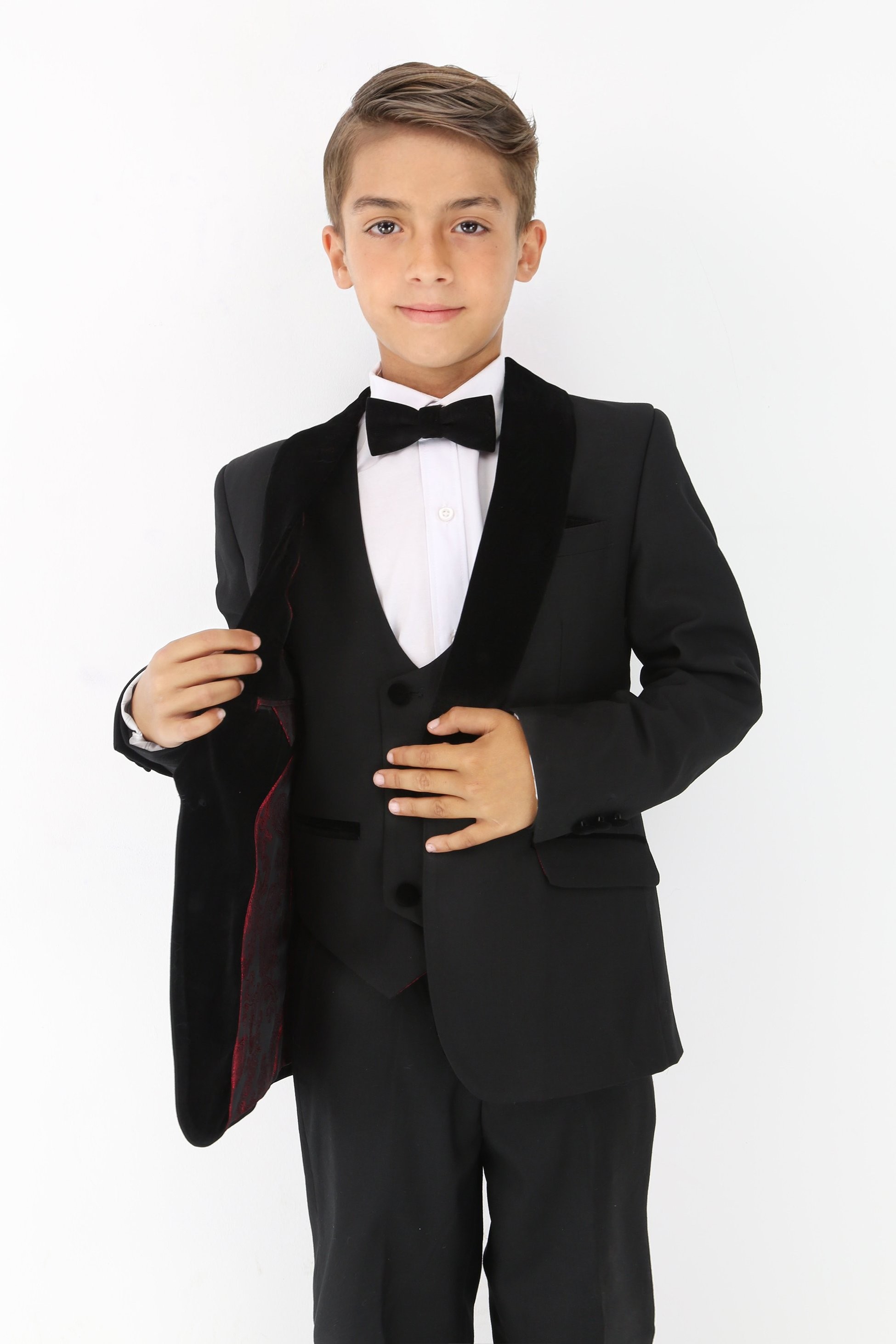 Boys Velvet Trim Black Formal Suit