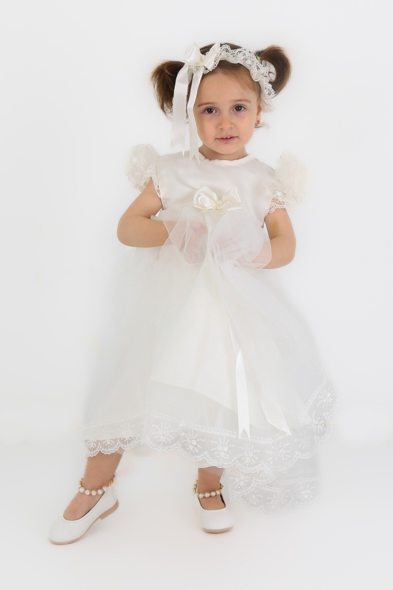 Baby Mädchen Rüschen Spitze Weißes Kleid - CHRISTINA