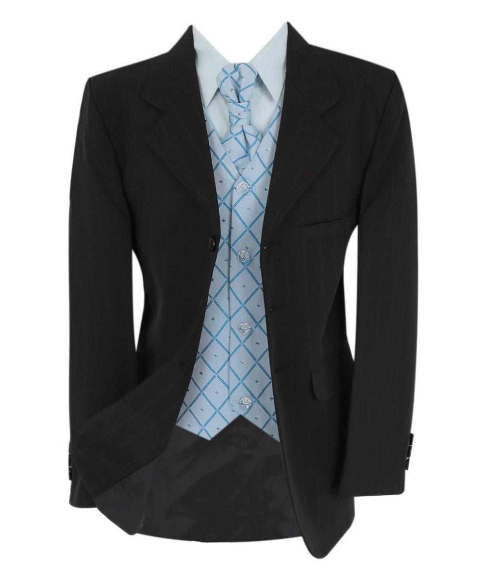 Boys Formal Suit with Patterned Vest and Tie Set - Blue