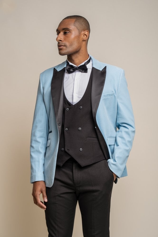 Men's Slim Fit Velvet Tuxedo Blazer - ROSA - Sky Blue