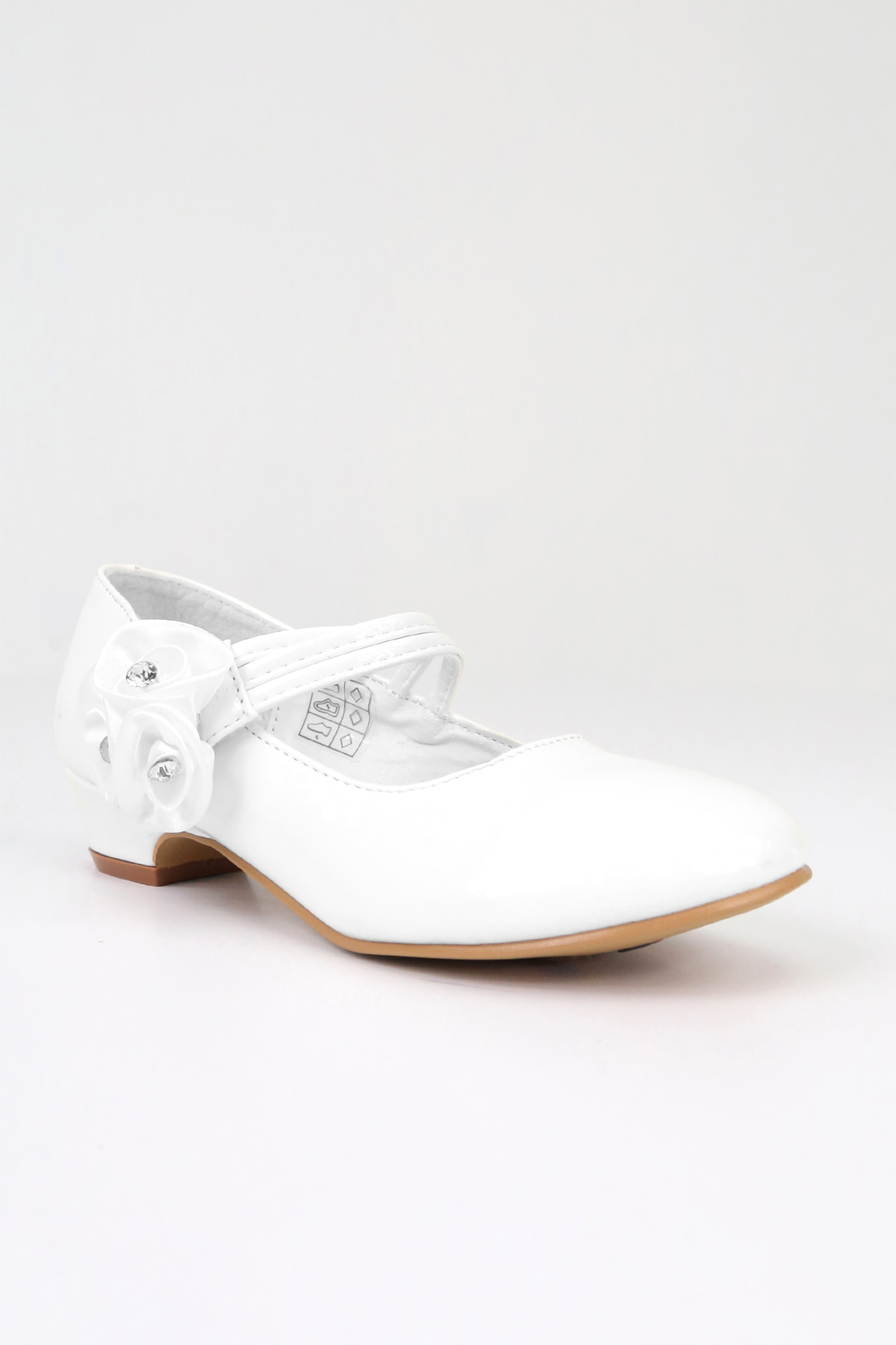 Girls' Mary Jane Low Heal Patent Dress shoes  - Blanc