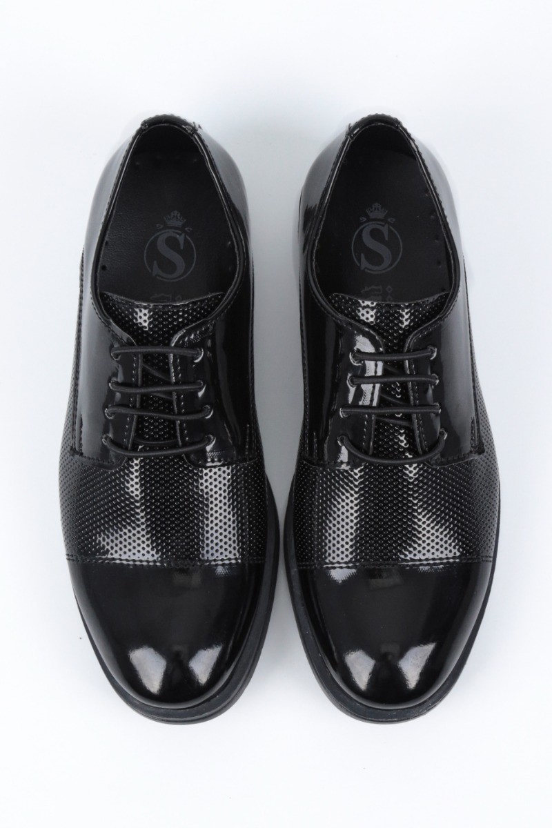 Boys Patent Black Derby Shoes - UTAH - Black