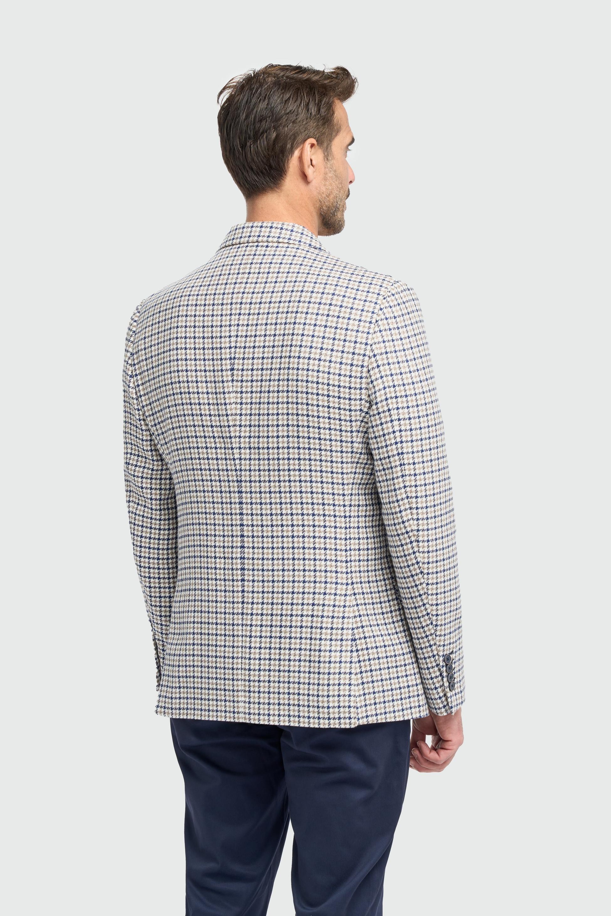 Men’s Beige Cotton Houndstooth Blazer - Bartela