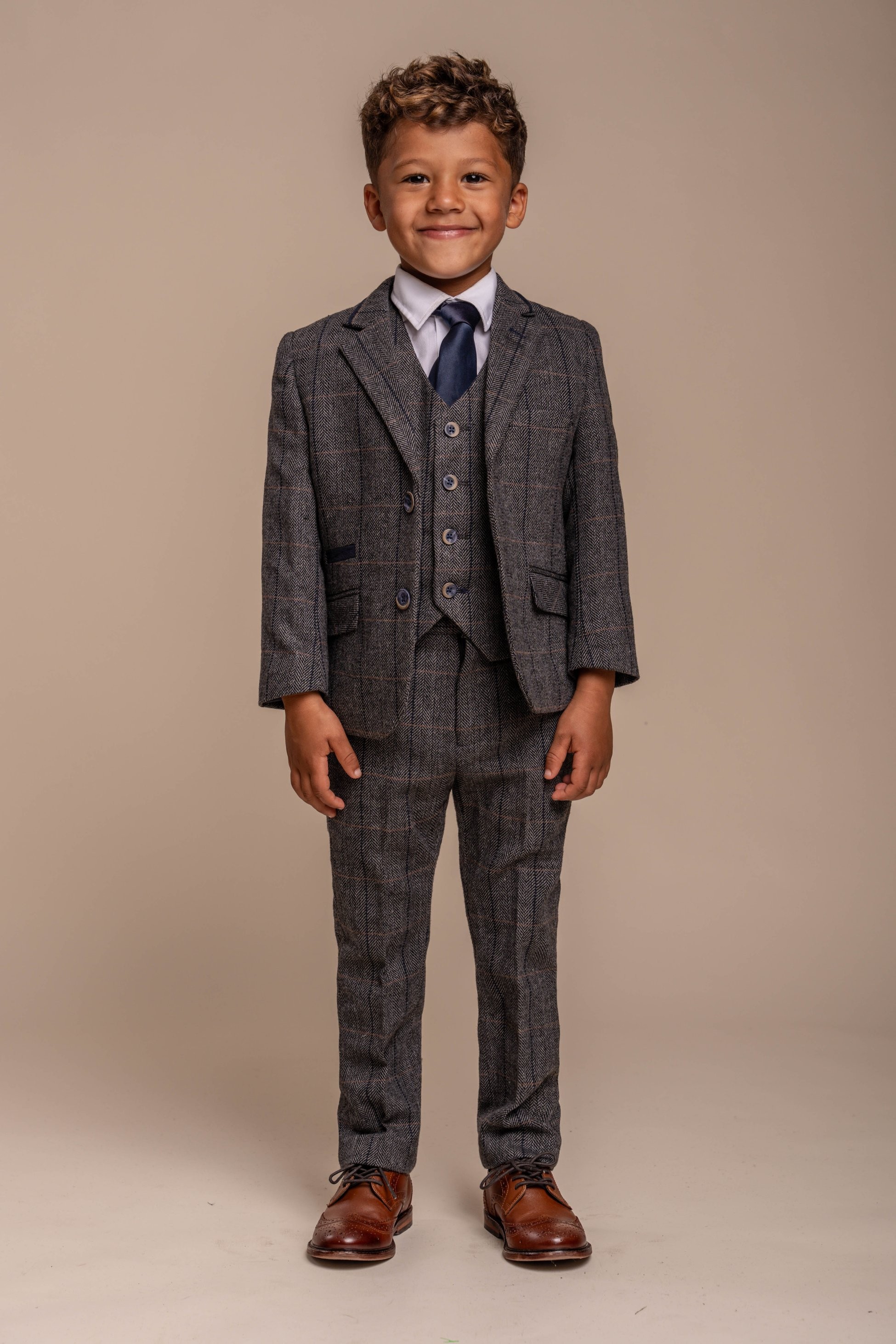 Peaky Blinders Jungen Anzug mit Tweed Karo Muster - Grau