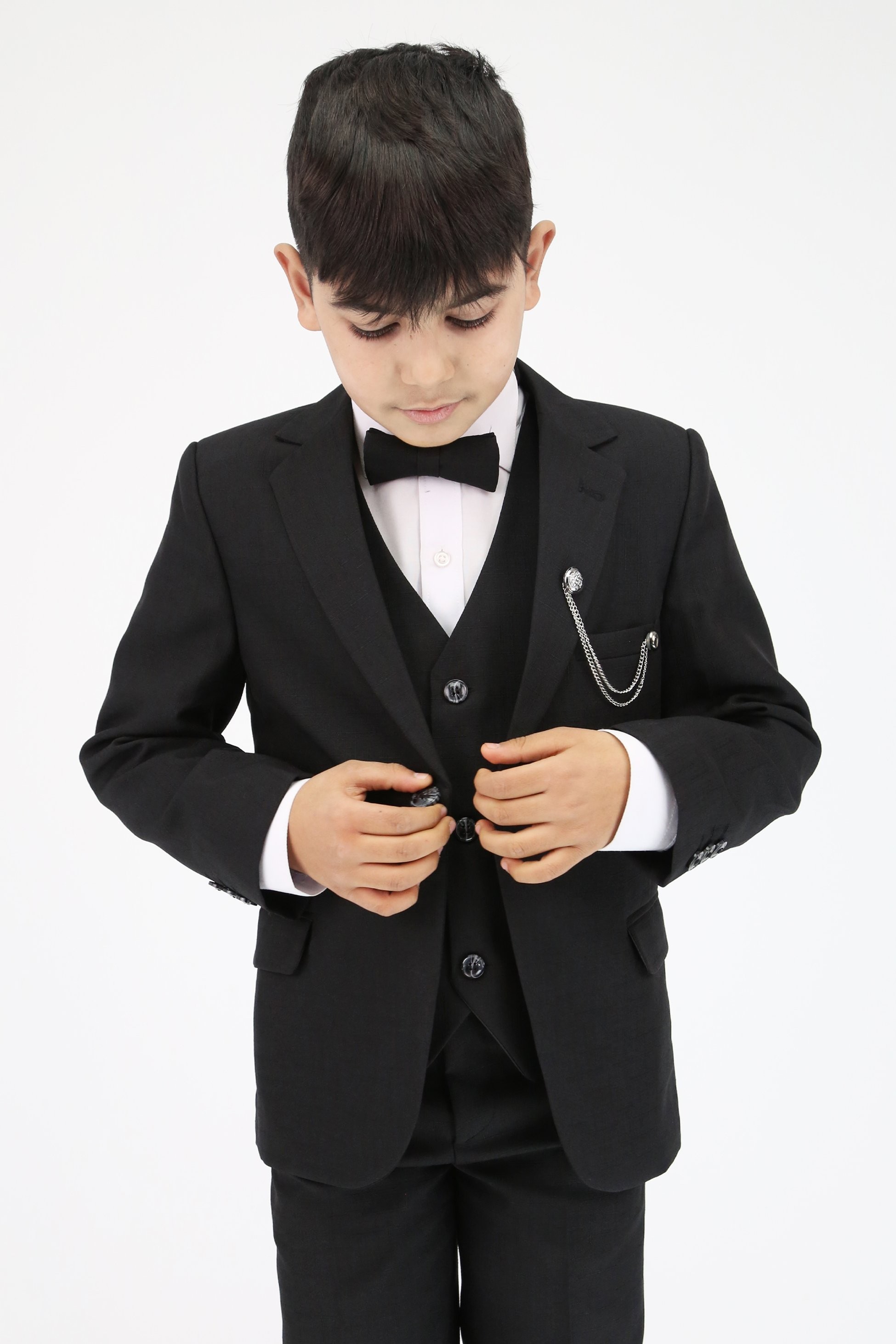 Boys Slim Fit Textured 6-Piece Formal Suit Set - Black