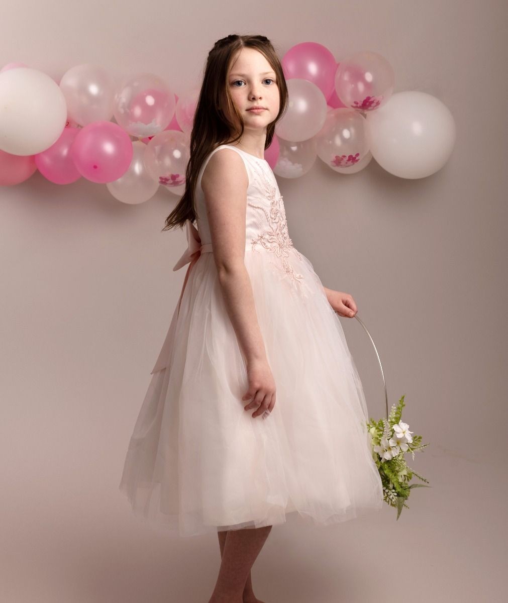 Girls Floral Embroidered Dress with Tulle Skirt - NYRA