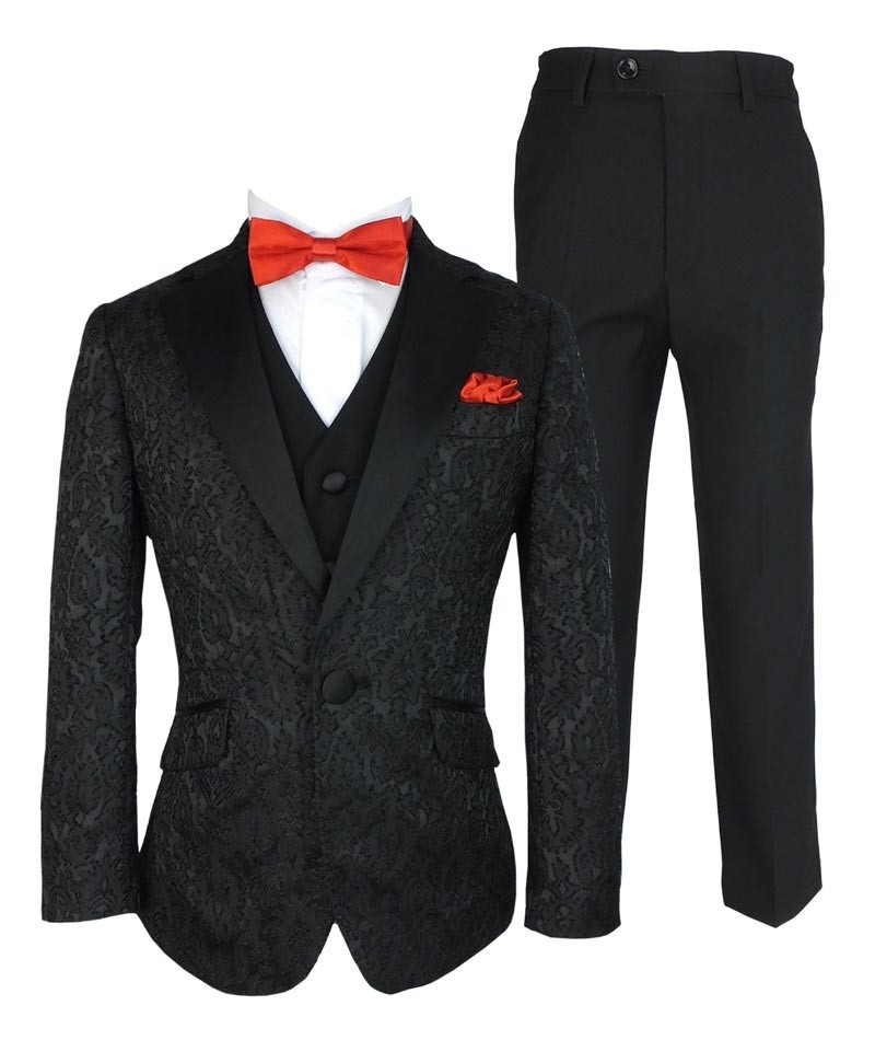 Boys Jacquard Satin Black Suit