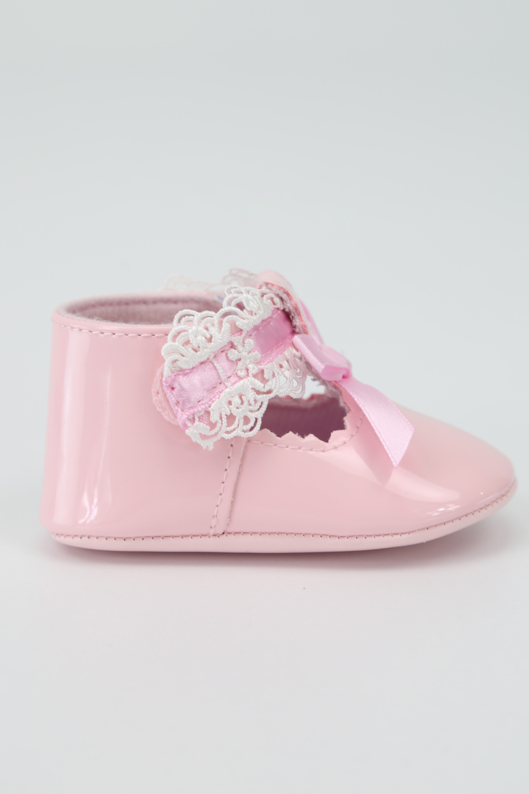 Baby Girls Patent Christening Shoes with Lace Details - VALENTINA