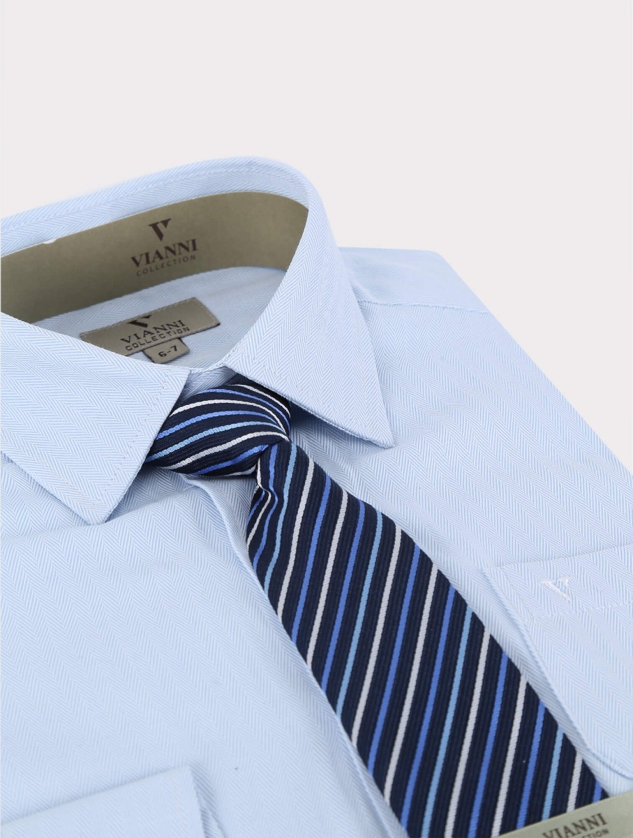 Jungen Baumwollformelles Himmelblaues Hemd mit gemustertem Krawatten- & Einstecktuch-Set