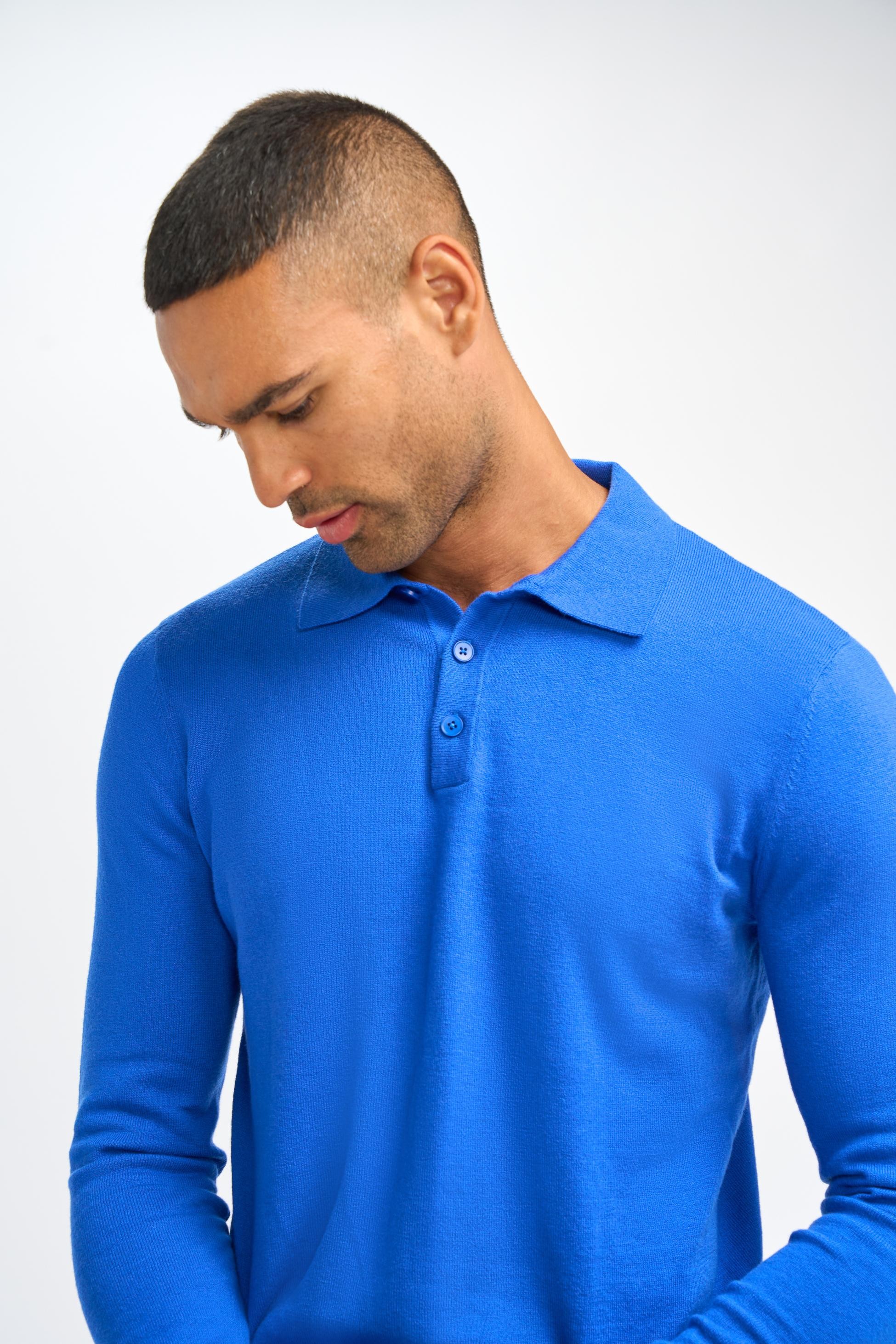 Herren Wollstrick Langarm-Poloshirt - Boom - Electirc blau