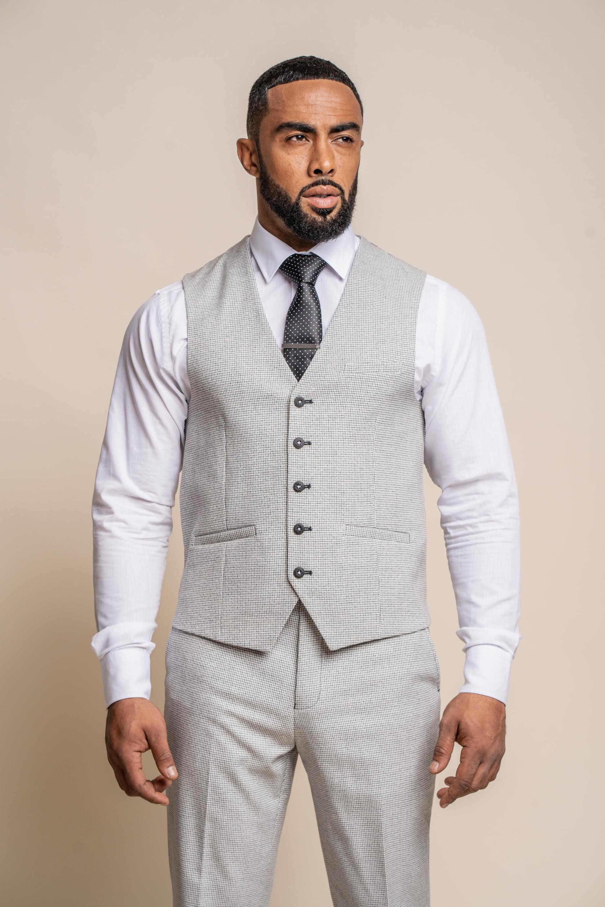 Men's Houndstooth Slim Fit Vest- KYOTO Grey
