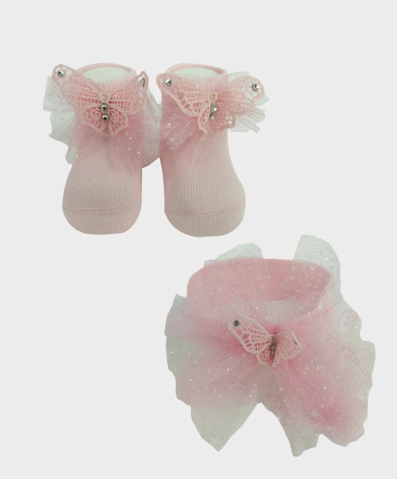 Baby Girls Headband and Socks Set - Pink