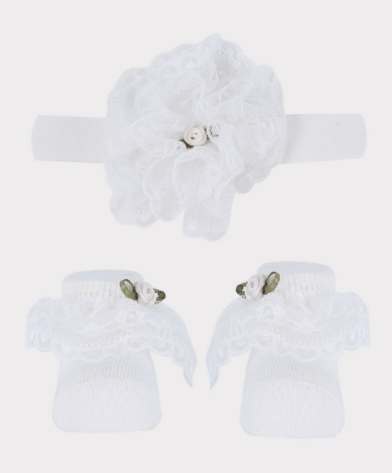 Baby Girls Headband and Socks Set - Ivory