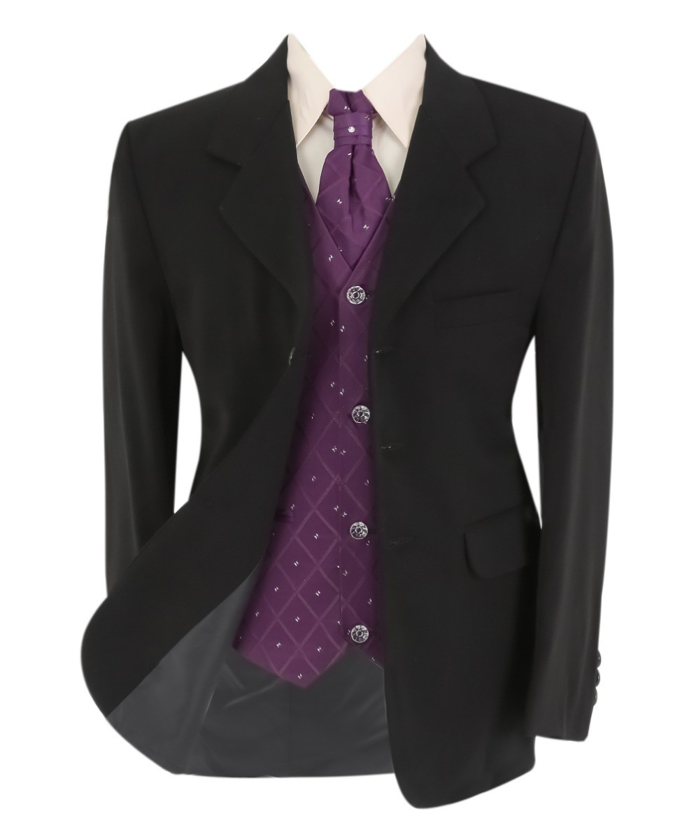 Boys Formal Suit with Patterned Vest and Tie Set - Purple